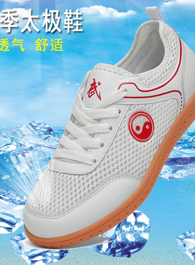 太极鞋春夏季透气网面练功鞋真皮牛筋软底男武术鞋功夫鞋女打拳鞋