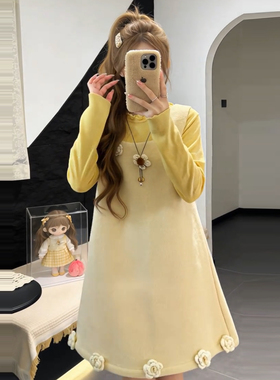 巨好看黄色背带连衣裙女秋冬2026新款小个子韩系穿搭一整套装短裙