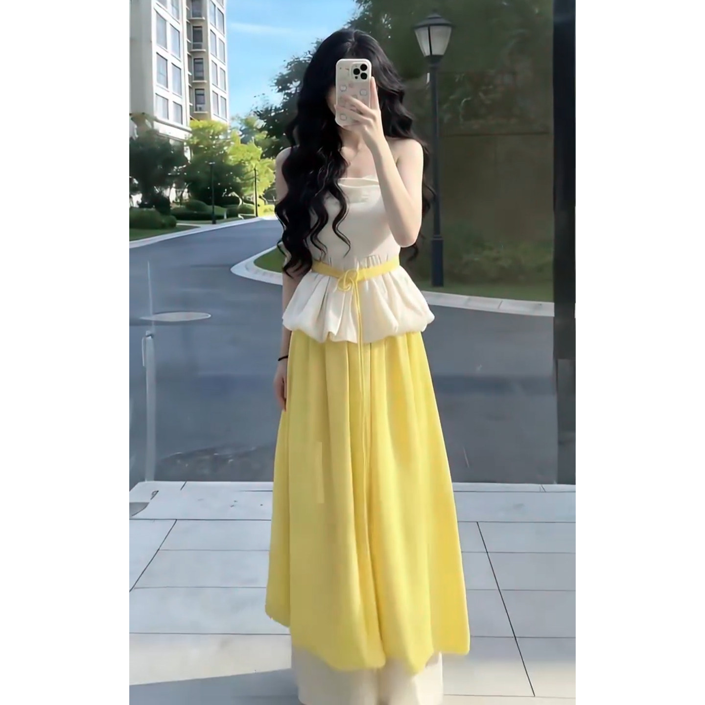 抹胸上衣半身裙子两件套装连衣裙女夏季新款花苞裙海边度假风穿搭