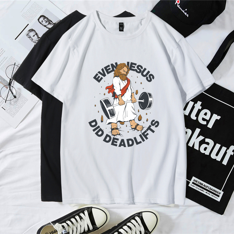 潮牌欧美上帝健身短袖举重撸铁纯棉运动训练服T恤肌肉INS宽松男女