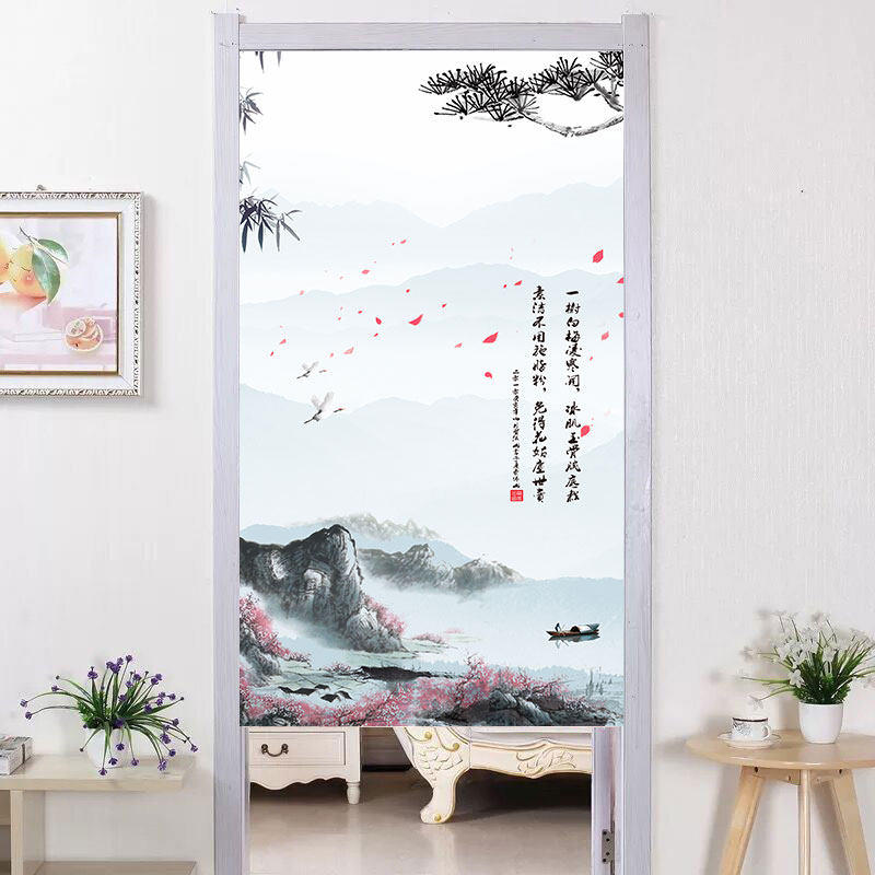 门帘布艺隔断帘布帘卧室卫生间免打孔中式水墨半门帘遮挡帘子家用在类目 居家布艺, 窗帘门帘及配件, 门帘中 - 来自Buy2taobao.com提供专业的淘宝代购服务