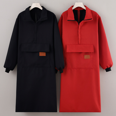 秋冬新款长袖加绒加厚围裙加长立领防风罩衣耐脏防护衣男工装定制