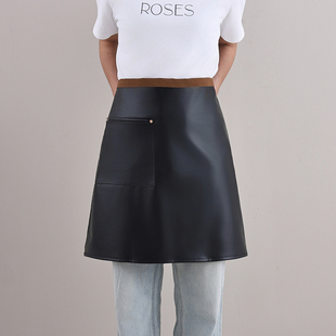 皮革pu皮围裙防水防油污厨房做饭工厂车间工作服半身围腰大厨专用