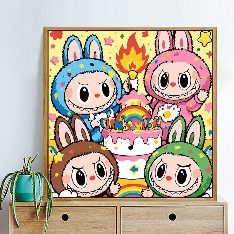 可爱拉布布十字绣新款卡通生日快乐线绣客厅儿童卧室手工diy自绣