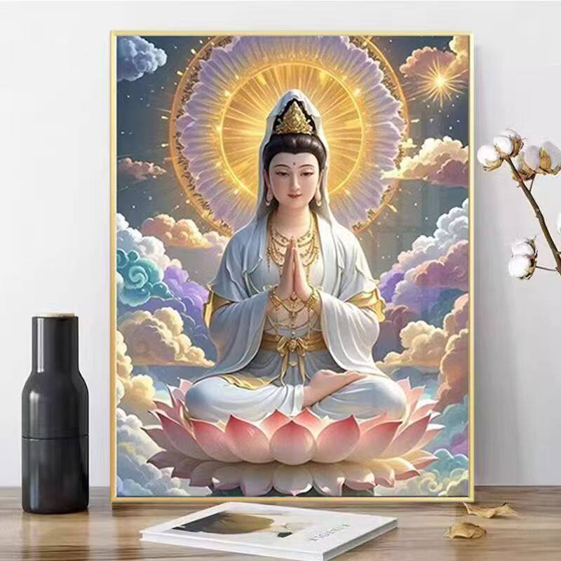 坐莲观音菩萨十字绣新款中式祈愿供奉人物线绣客厅玄关diy自己绣
