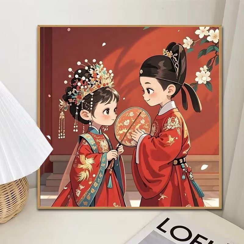 Q版古风新婚十字绣新款情侣结婚礼物线绣客厅婚房手工diy刺绣小件