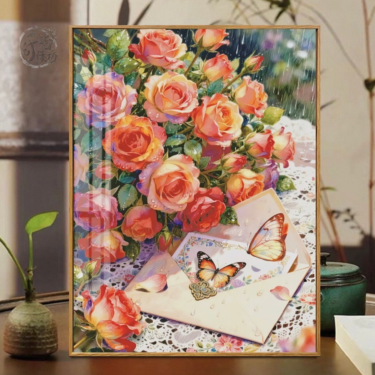 雨滴玫瑰花影十字绣新款高颜值唯美小众花卉线绣客厅玄关diy刺绣