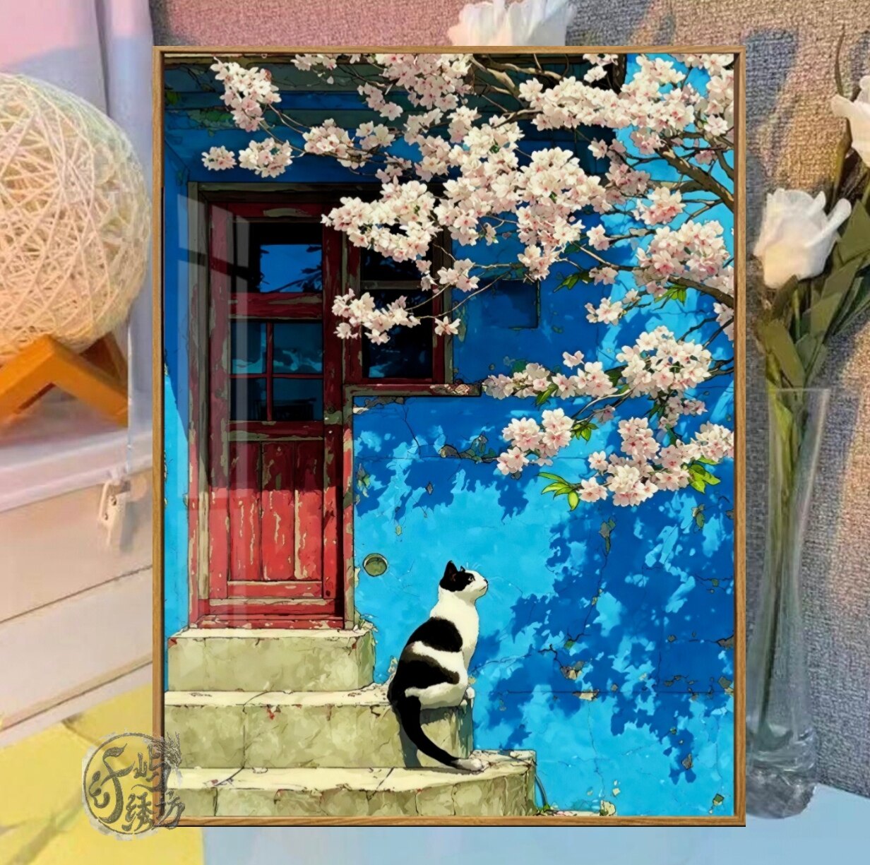 樱花猫语十字绣新款高颜值治愈可爱猫咪线绣客厅玄关手工diy刺绣