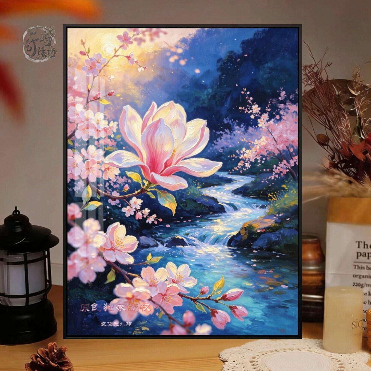 蓝调溪流玉兰花十字绣新款高颜值唯美花卉线绣客厅玄关diy手工绣