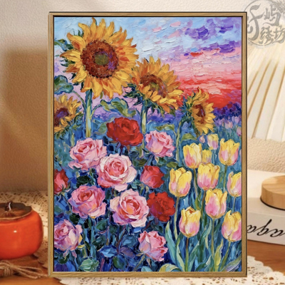 芳丛染霞十字绣新款高端唯美治愈系花卉线绣客厅玄关手工diy自绣