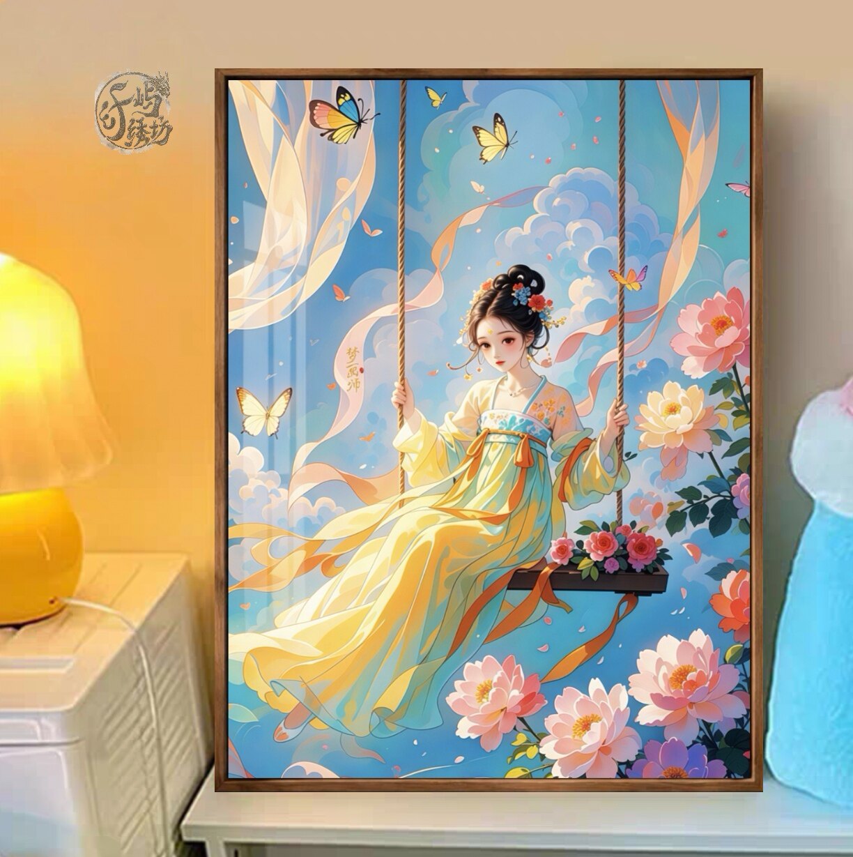 繁花秋千女孩十字绣新款高颜值古风人物线绣客厅卧室手工diy小件