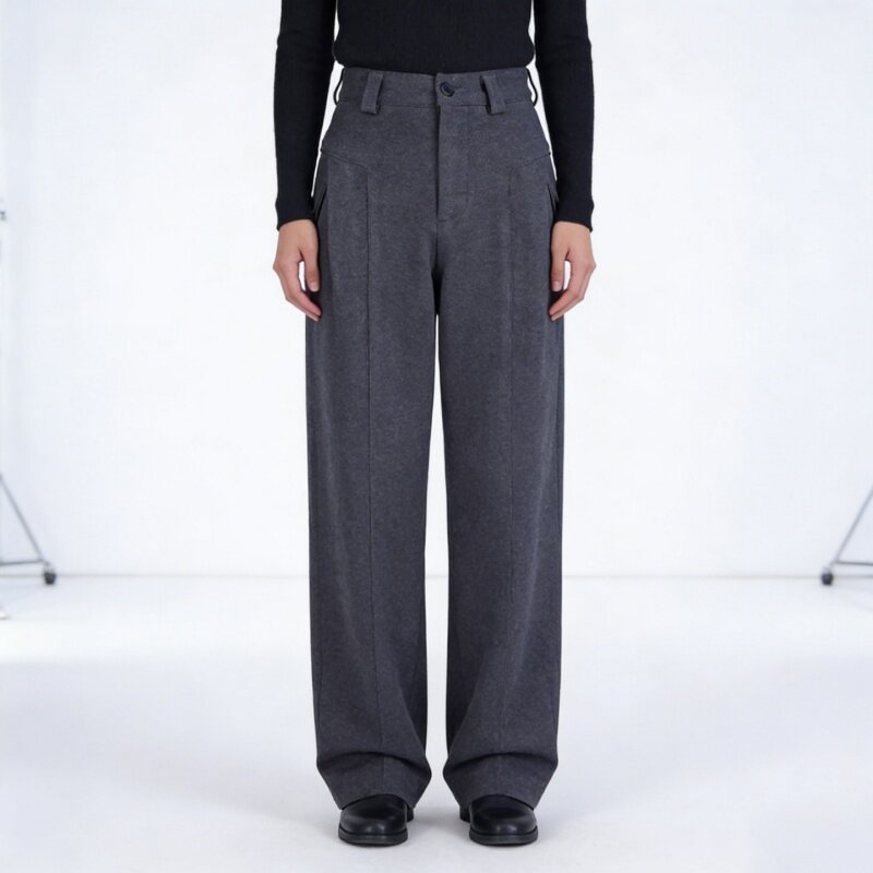 灰色休闲毛呢阔腿裤女2026年超火新款春秋季加厚加绒西裤直筒裤子