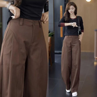 子 高腰宽松显瘦直筒阔腿裤 深棕色贝斯裤 女春秋今年流行休闲弯刀裤