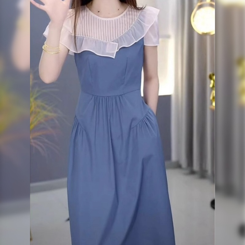 高档雪纺拼接连衣裙女2025夏季新款时尚洋气减龄法式优雅礼服裙子