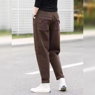 高腰宽松萝卜老爹裤 显瘦爆款 子潮 女2026年春秋季 咖啡色哈伦牛仔裤