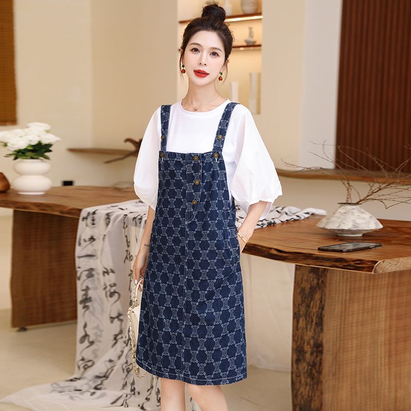 2025夏季系带牛仔背带裙套装