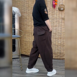 松紧腰洋气宽松百搭老爹裤 新款 子 女2026年春秋季 深棕色哈伦休闲裤