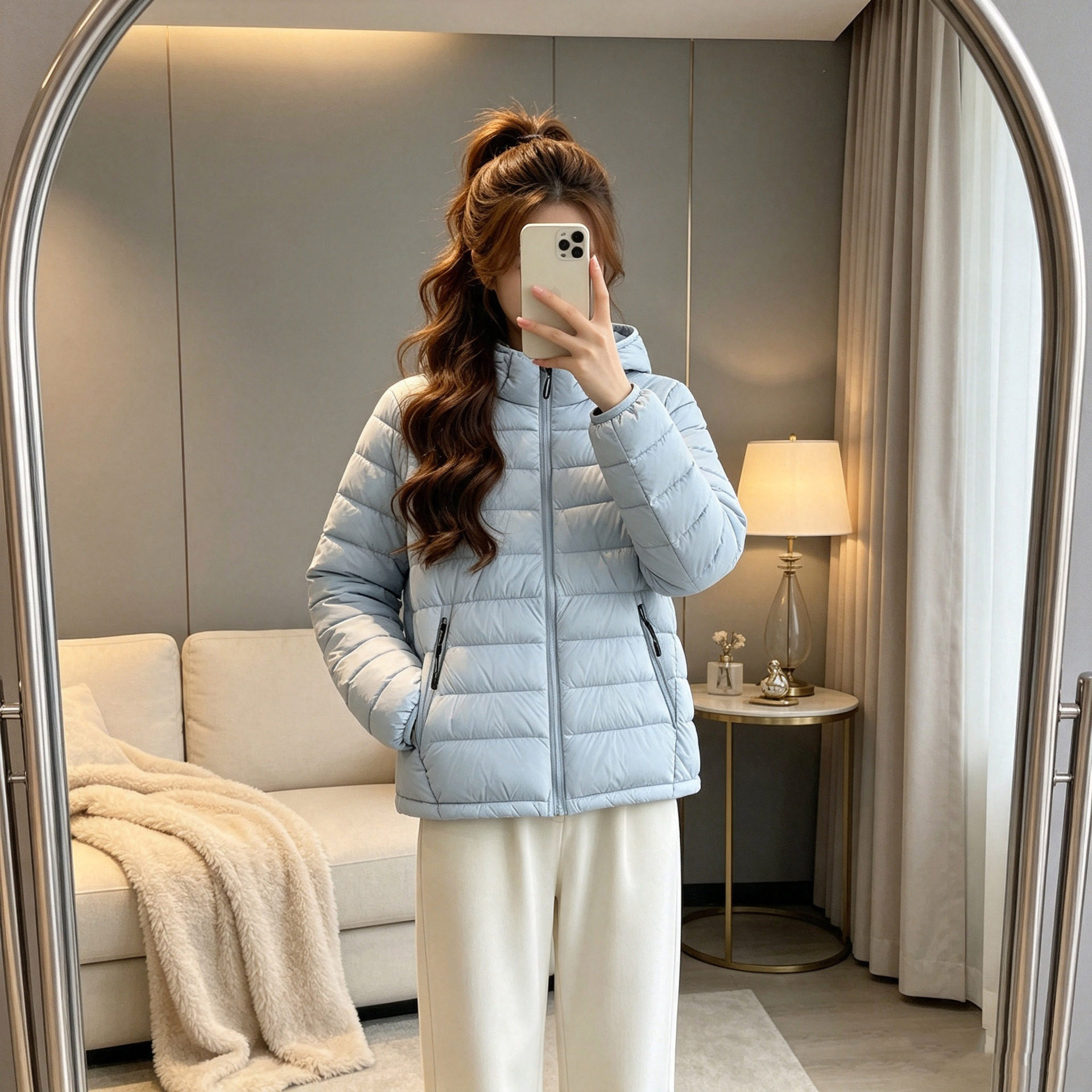 冬季韩系连帽轻薄棉服女小个子