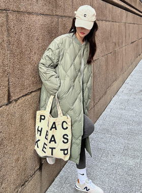 秋冬女菱格轻薄过膝羽绒棉服