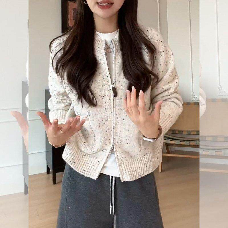 双拉链针织开衫女大码2026新款