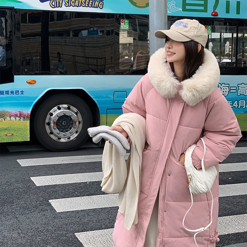 2026新款过膝大毛领加厚棉服女