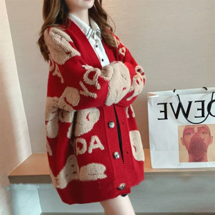 毛衣外套开衫女春秋2026新款韩版宽松慵懒风中长款外搭针织衫上衣