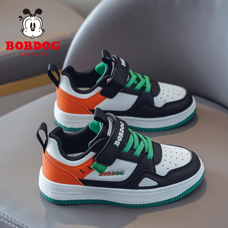 巴布豆春秋季男童皮面防水板鞋