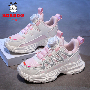 巴布豆女童运动鞋2025春秋季新款皮面防水中大童女孩儿童跑步鞋子