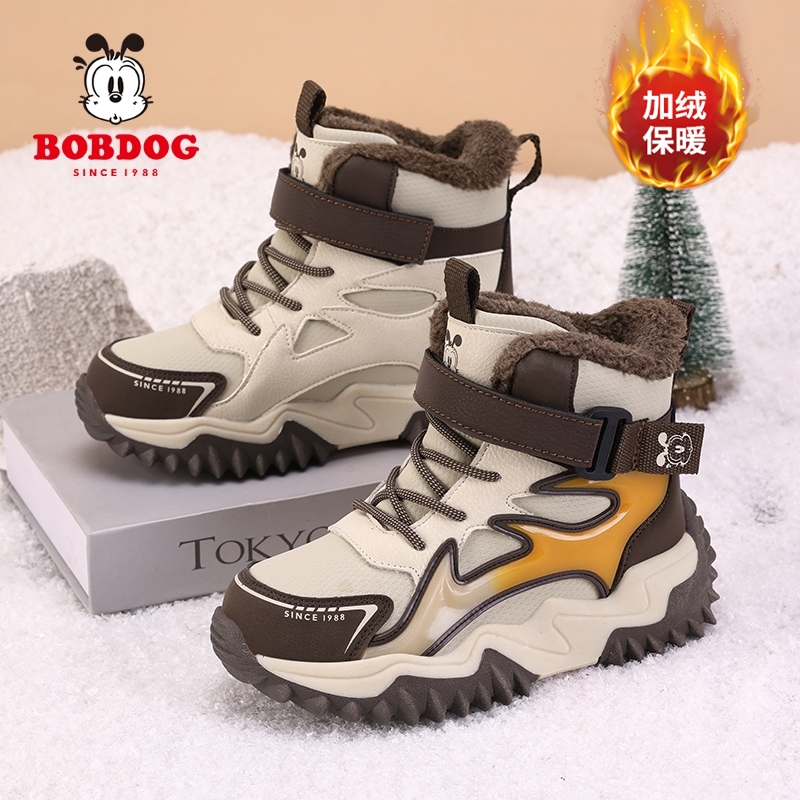巴布豆新款男童加绒加厚雪地靴