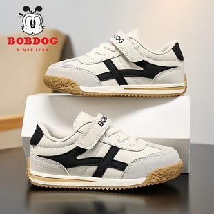 巴布豆男童德训鞋2026新款春秋季皮面防水轻便防滑儿童运动鞋子