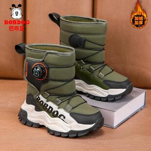 巴布豆男童雪地靴2025冬季加绒加厚保暖高筒防水防风抗寒儿童棉鞋