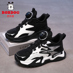 巴布豆男童鞋子2025新款秋冬季运动鞋皮面防水小中大童儿童跑步鞋