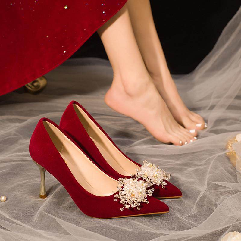 红色婚鞋新娘鞋浅口尖头细跟高跟鞋女2026春季不累脚秀禾结婚单鞋,女鞋,婚鞋,淘宝优惠券,粉丝福利购,淘宝优惠卷
