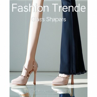 裸色超高跟鞋女日常百搭气质不累脚粗跟防水台铆钉时尚包头凉鞋女