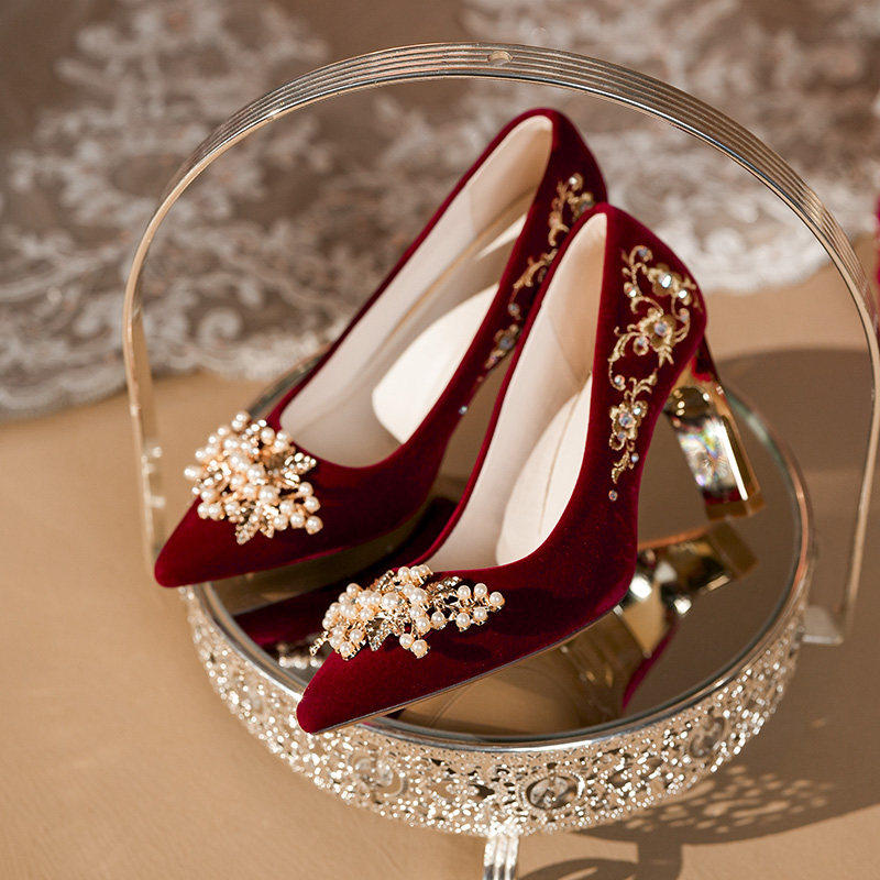 红色绝美婚鞋女2026新款新娘粗跟秀禾服婚纱两穿中式高跟鞋不累脚,女鞋,婚鞋,淘宝优惠券,粉丝福利购,淘宝优惠卷