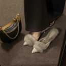 秋冬细跟毛毛拖鞋 新款 女外穿包头高跟鞋 小跟鞋 加绒保暖法式 穆勒鞋