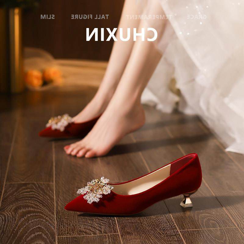 初心~红色低跟婚鞋新娘鞋女尖头高级感敬酒秀禾小跟高跟鞋大码40,女鞋,婚鞋,淘宝优惠券,粉丝福利购,淘宝优惠卷