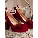 玛丽珍红色婚鞋新娘鞋配旗袍裙子蝴蝶结高级感中式秀禾服高跟单鞋