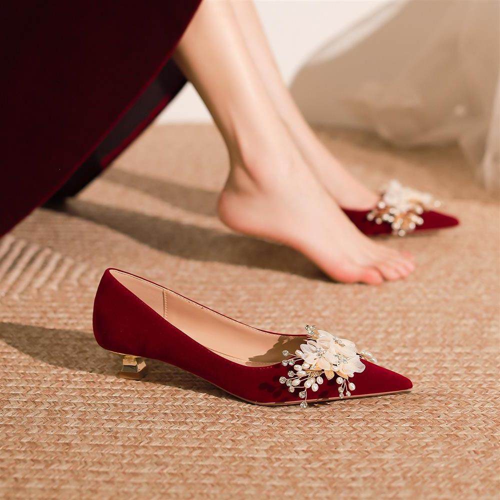 高级感绝美低跟红色秀禾结婚鞋女2025新款中式敬酒服新娘鞋不累脚,女鞋,婚鞋,淘宝优惠券,粉丝福利购,淘宝优惠卷