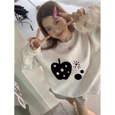 无帽卫衣女加绒小个子宽松慵懒