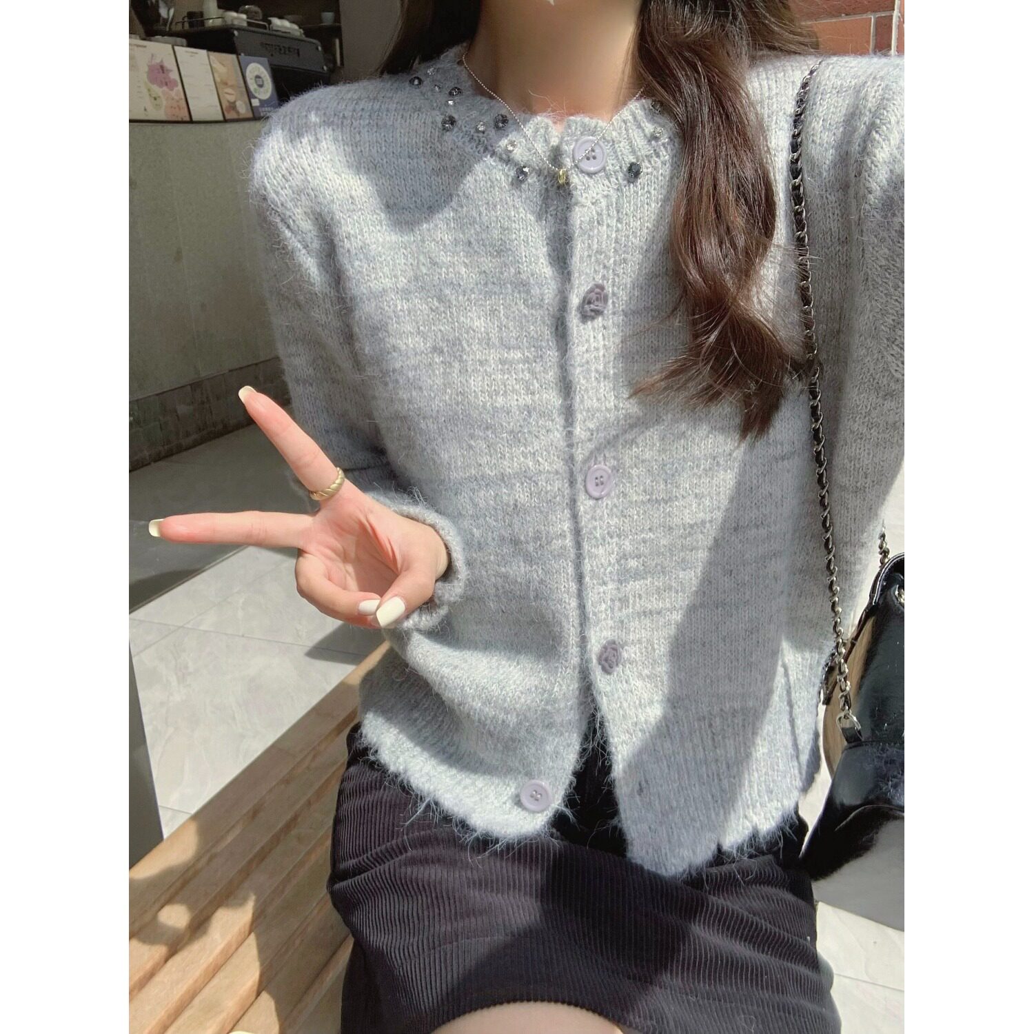 韩系温柔减龄紫色宽松毛衣