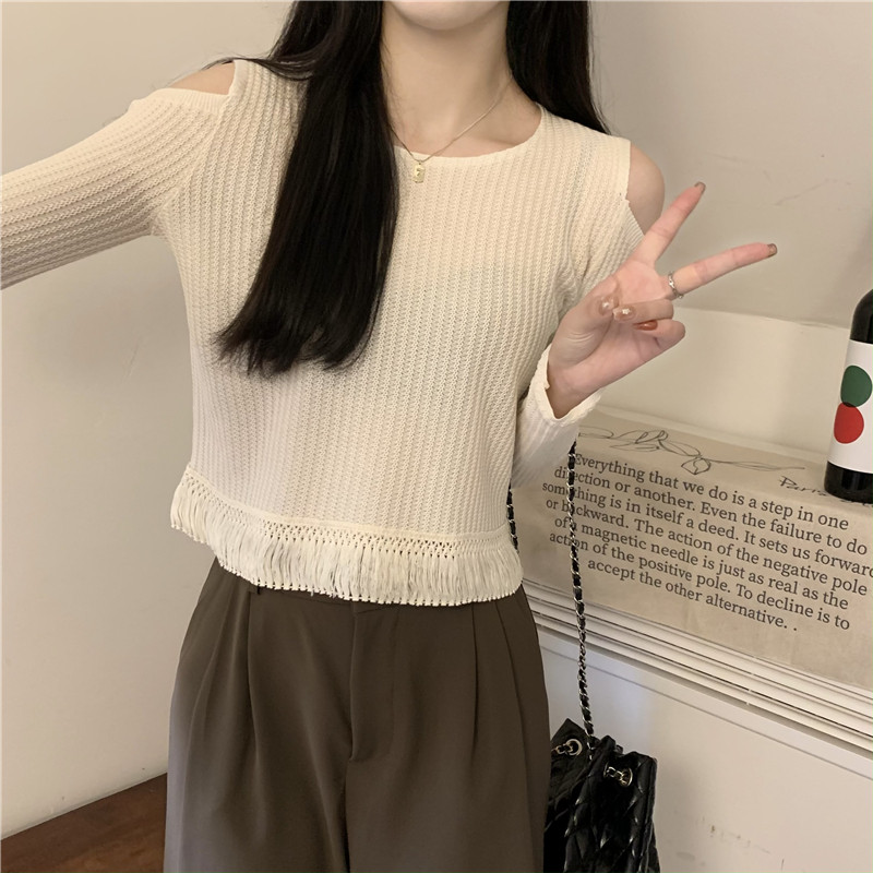 韩版chic小心机露肩减龄短款