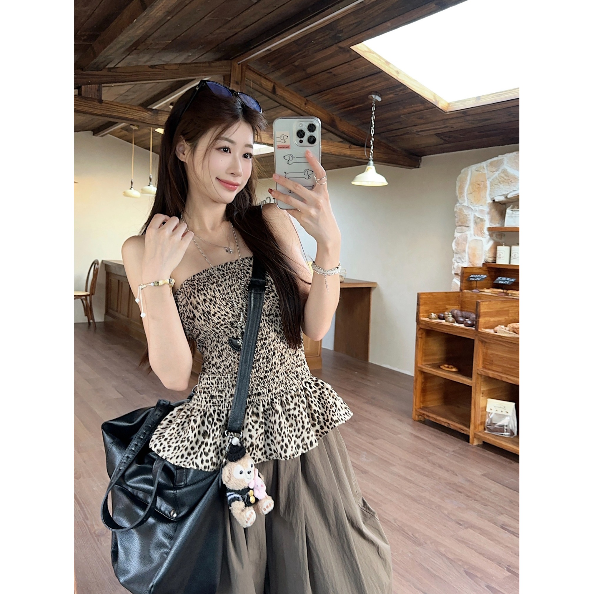 法式复古豹纹抹胸背心夏季女新款2025辣妹荷叶边显瘦修身收腰上衣