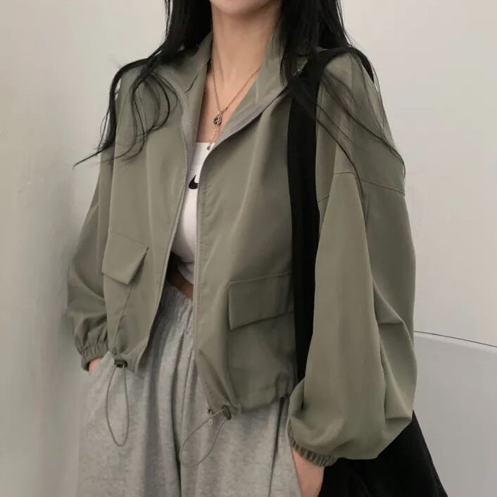 小个子女上衣春秋款潮流短款工装薄款外套通勤宽松百搭夹克冲锋衣