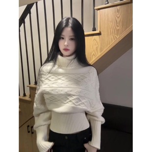 秋冬加厚白色高领毛衣女韩系修身高级感可内搭外穿慵懒风针织上衣