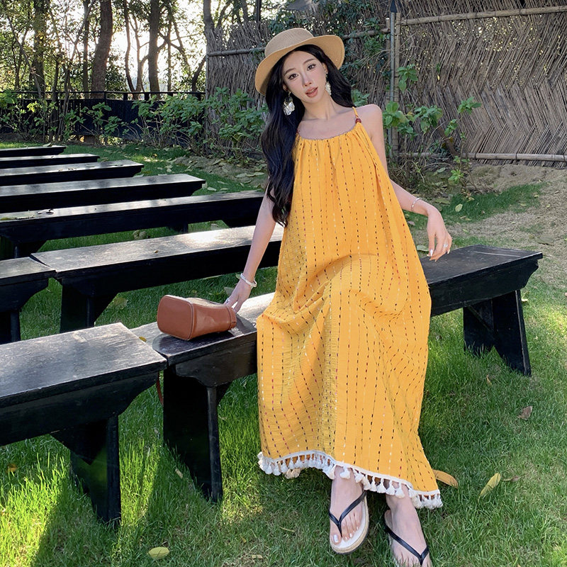 海岛绝美多巴胺拍照度假长裙女巴厘岛海边出片穿搭松弛感连衣裙