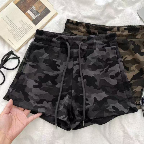 美式辣妹迷彩松紧腰显瘦阔腿裤