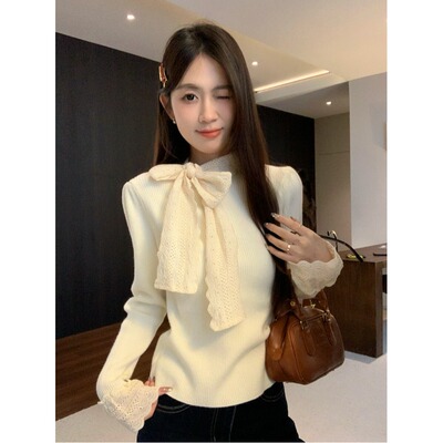 蕾丝花边甜美针织衫女