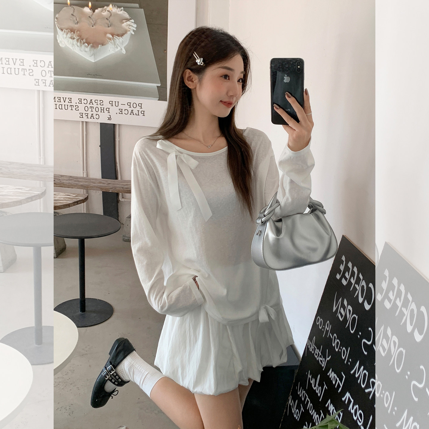 韩系别致绝美斜肩长袖打底衫女简约爆款超好看宽松显瘦百搭上衣
