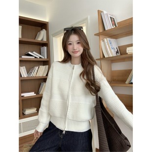 韩版松弛感毛衣外套秋冬装慵懒风宽松粗针拉链加厚针织开衫上衣女